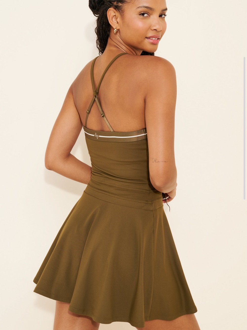 Olive Mini Dress with Adjustable Crisscross Straps